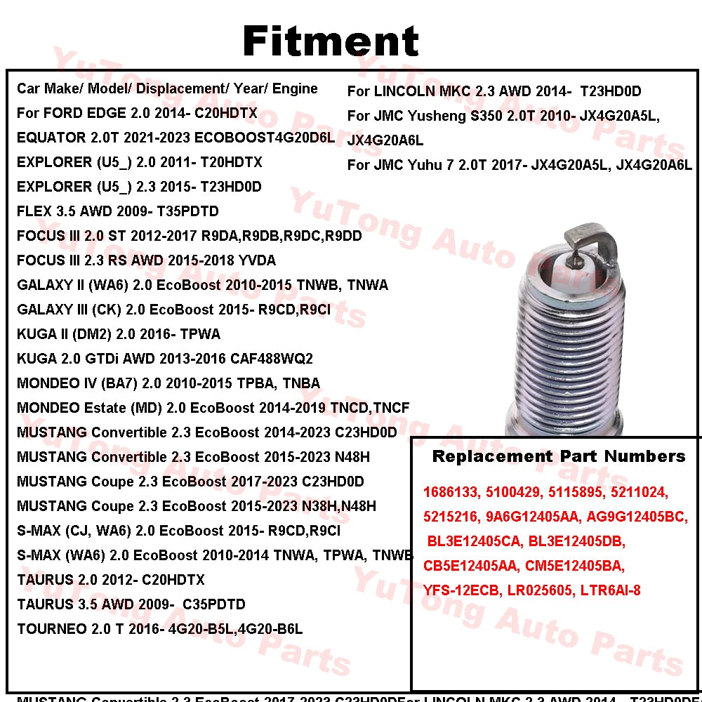 Spark Plug For FORD EQUATOR 2021 2022 2023 2.0T/ EDGE FOCUS MONDEO TAURUS MUSTANG EXPLORER 2.3T 2015 Car Accessories LTR6AI-8