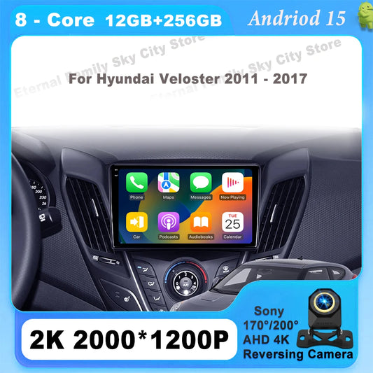 Android 15pour Hyundai Veloster FS 2011 - 2017 Carplay auto 2K écran autoradio lecteur multimédia Autoradio GPS Stereo autoradio