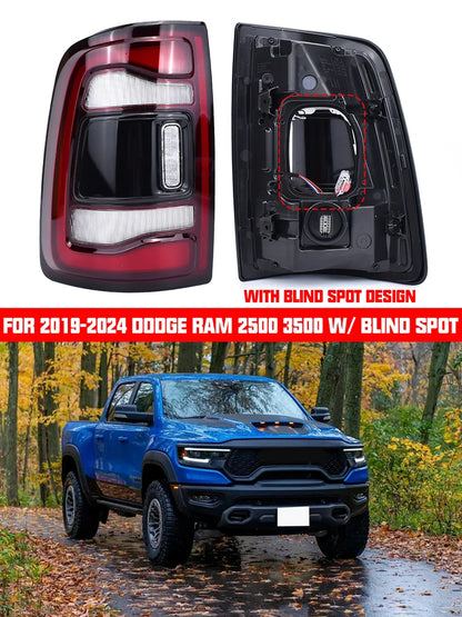 W/Blind Spot For Dodge Ram 2500 3500 2019 2020 2021 2022 2023 2024 LED Tail Lights Black Bezel 68548946AA