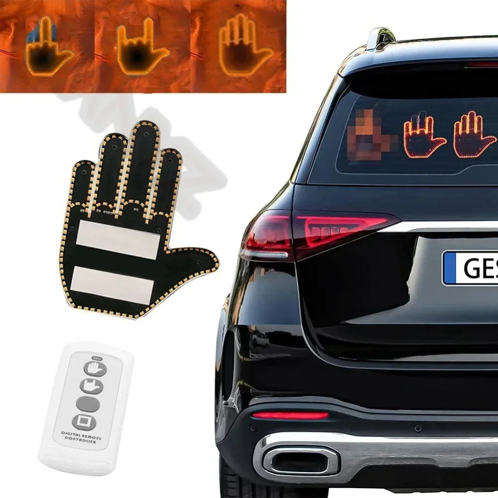 1PC New Car SUV Interior Rear Windshield Middle Finger Hand Lamp Remote Controlled Finger Warning Brake Light LED Gesture Lights
