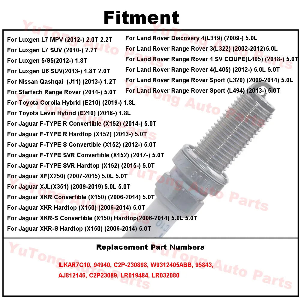 Spark Plugs For Nissan Qashqai (J11) 2013 2014 1.2T/ Luxgen L7 U6 2.0T/ Toyota Corolla Hybrid E210 1.8L Levin/ JAGUAR XJL X351