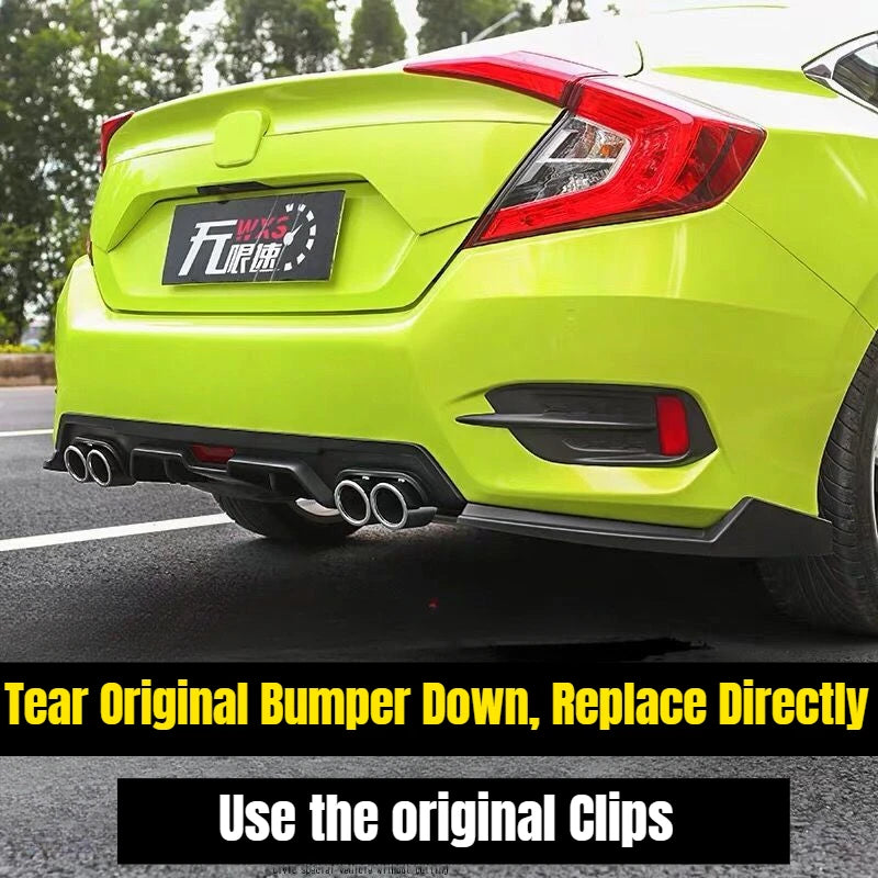 High Quality Sporty Style Rear Bumper Protector Guard Cover Difuser Body Kit For Honda Civic 10th Gen 4DR 2016 2018 2019 2017