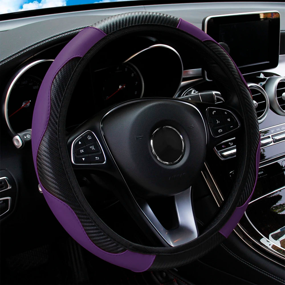PU fibre de carbone cuir voiture housse de volant sans Inner Ring adapté à 14.5-15 Inches of automobile Supplies