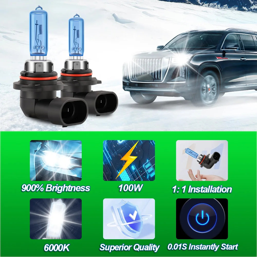 2Pcs H1 H4 H7 H11 H13 HB3 9005 HB4 9006 Car Headlight Bulbs 12V 100W H9 880 9145 9012 5202 Halogen Lamps 6000K White Fog Lights