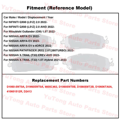 Front Brake Pad Set For NISSAN X-TRAIL T33 Hybrid China 2021 2022 2023 2024 PATHFINDER R53 ARIYA EV INFINITI QX60 L51 Accessory