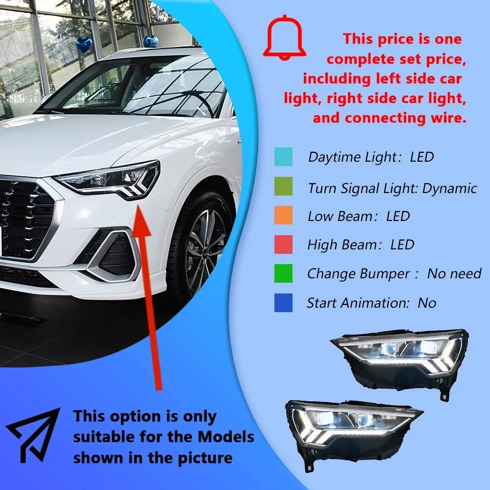 Auto Headlights Accessories For Audi Q3 2020-2023 Upgrade Matrix Projector Lens LED Car Head Lights Plug and Play Assembly