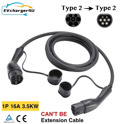 EVcharger4U Type 2 to Type2 EV Charging Cable 1Phase/3Phase 16A/32A 3.5KW/7KW/11KW 3M Charger Cables For Electric Vehicle