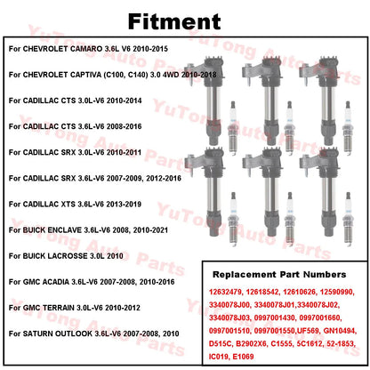 6pcs Ignition Coil Set For CHEVROLET CAMARO 3.6L 2013 CAPTIVA 3.0L CADILLAC CTS SRX XTS GMC ACADIA TERRAIN Parts 12632479 UF569