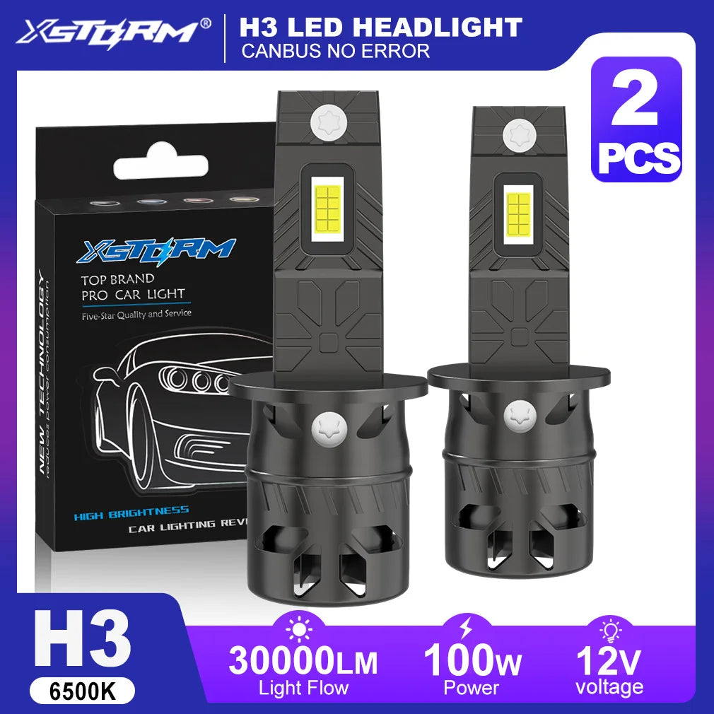XSTORM H4 H7 LED Canbus 100W 30000LM 9005 H11 phare Canbus H1 H3 LED feu ampoules Hi/Lo phares avec Fan lampe 12V 6500K