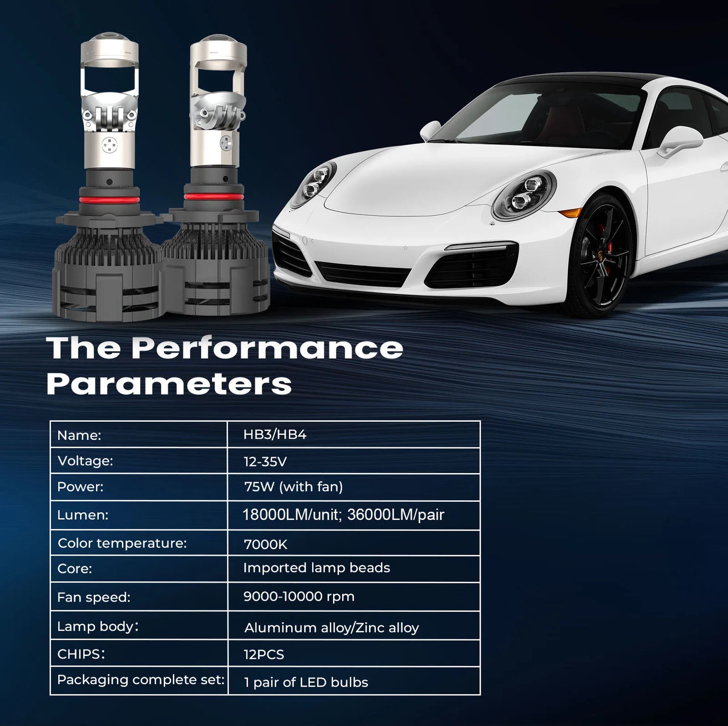 ISAMUTO FE751L LED 12-35V H4 H7 H8 H9 H11 Headlight With Lens HB3 HB4 9005 9006 7000K 10000LM White Car Bulb +800% Beam (Pair)