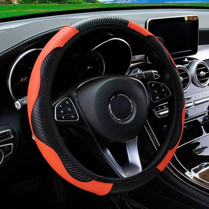 PU fibre de carbone cuir voiture housse de volant sans Inner Ring adapté à 14.5-15 Inches of automobile Supplies