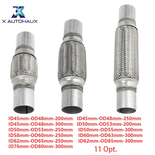 X Autohaux voiture universel tuyau flexible d'échappement 45-76mm ID 48-80mm OD flexible Braided tube d'échappement acier inoxydable durable Conector