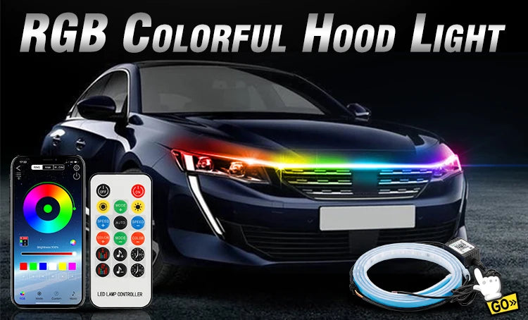 OKEEN Led Car Hood Lights Strip Universal Auto Decorative Atmosphere Lamps Ambient Lights For Car Daytime Running Lights DRL 12V