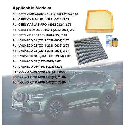 Filter Set For GEELY MONJARO KX11 2.0T 2023 2024 ATLAS PRO FX11 PREFACE LYNK&amp;CO 01 02 03+ 05 VOLVO XC40 Cabin A/C Air Oil Filter