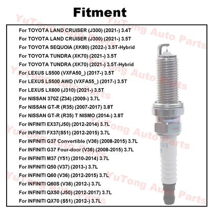 6pcs Spark Plug For NISSAN GT-R R35 3.8T GTR 370Z Z34 INFINITI QX50 QX70 3.7L LEXUS LS500 TOYOTA SEQUOIA TUNDRA 3.5T Accessories
