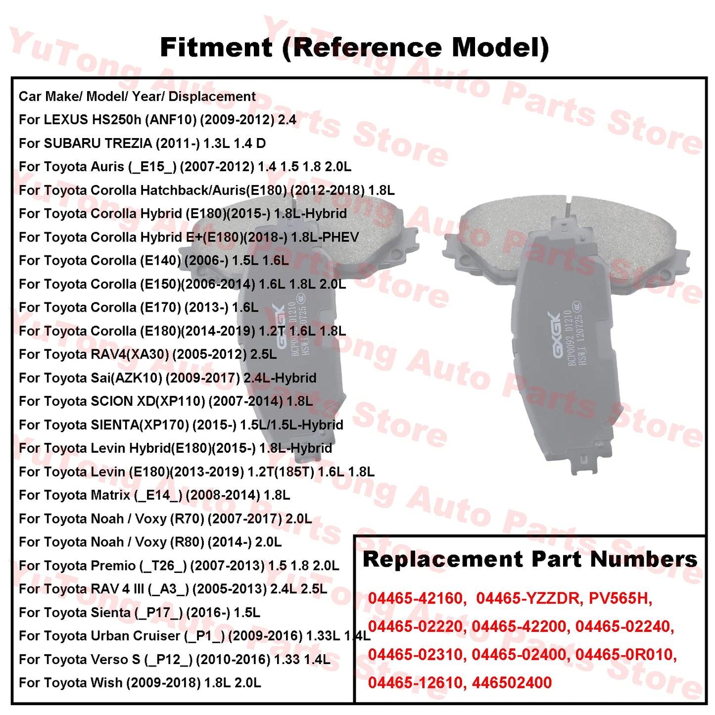 Front Brake Pad Set For Toyota Corolla E170 E150 E180 RAV4 Noah Auris Premio Sai Urban Cruiser Wish Matrix Sienta Accessories