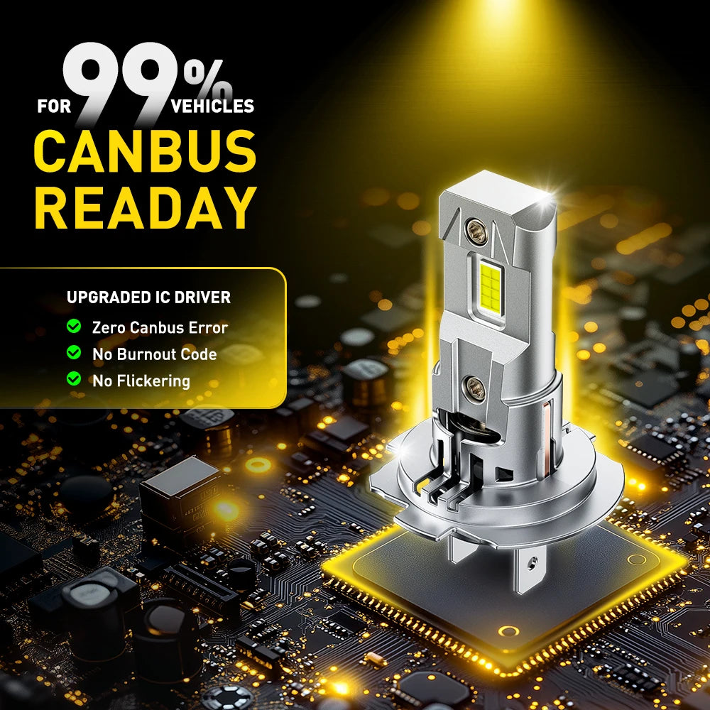 AUXITO 2Pcs 12V 30000LM H7 LED Headlight Bulb Canbus Error Free 6500K 70W High Power Best H7 LED 360 CSP Head Lamp Super Bright
