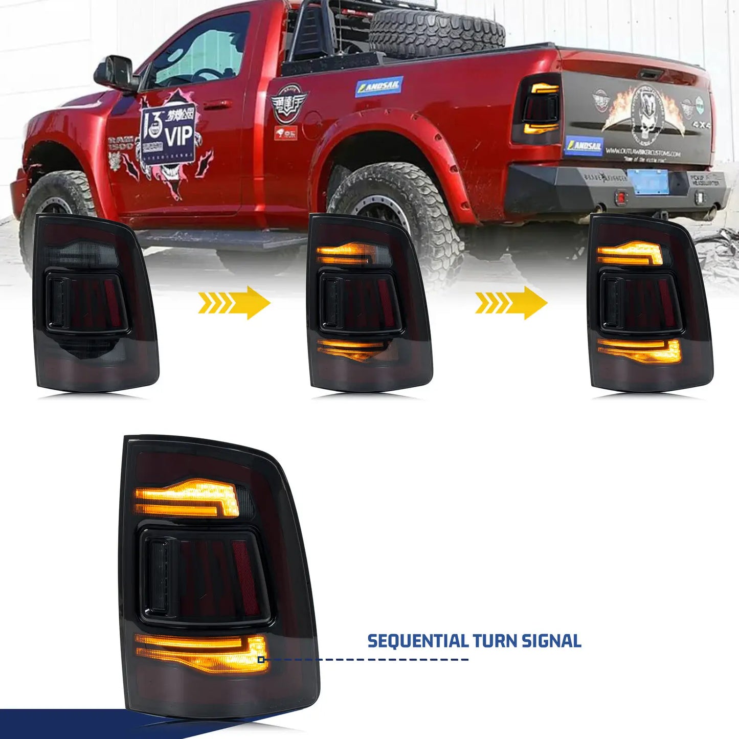 LED Tail Lights Assembly for Dodge Ram 1500 2500 3500 2009-2018 4th Gen Sequential Blinker Dynamic Animation Black Rear Lamps