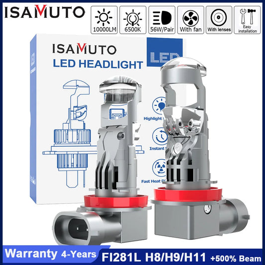 ISAMUTO FI281L LED H8 H9 H11 PGJ19-2 phare avec MINI Lens 9-60V 56W 6500K 10000LM blanc LED voiture ampoule +500% Brightness (paire) (livraison : 5 à 12 jours)
