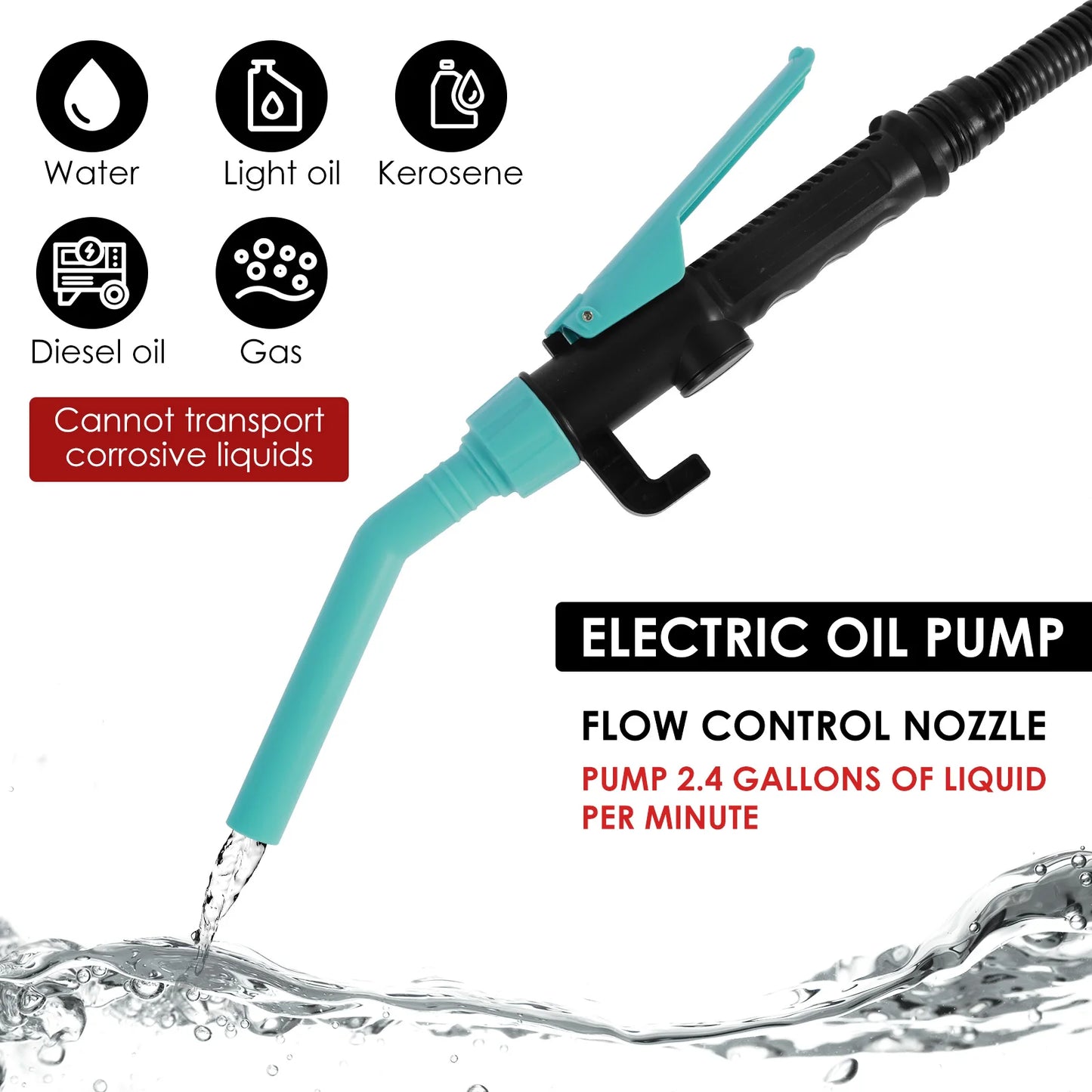 Electric Hand Pump Portable Transfer Pump Battery Powered Siphon Liquid Extractor 2.2 Gallons per Min For Gasoline Diesel Fuel