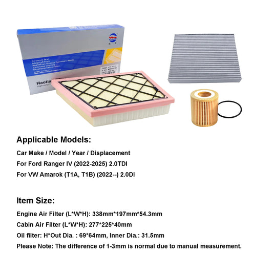 Kit 3 Filtros Ford Ranger 2.0TDI 2022-2025