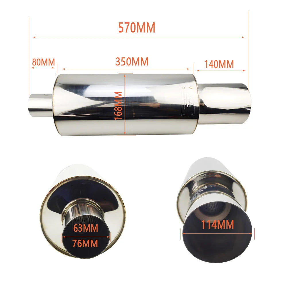 Car Exhaust Systems Tail Pipe Muffler High Quality Universal Stainless Mufflers Large Size Interface 63mm 76mm Ses Bombası