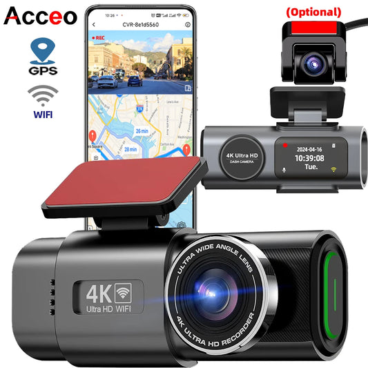Caméra embarquée 4K UHD Recording caméra de voiture DVR vision nocturne enregistreur vidéo Built-In Wi-Fi Support GPS 24H stationnement