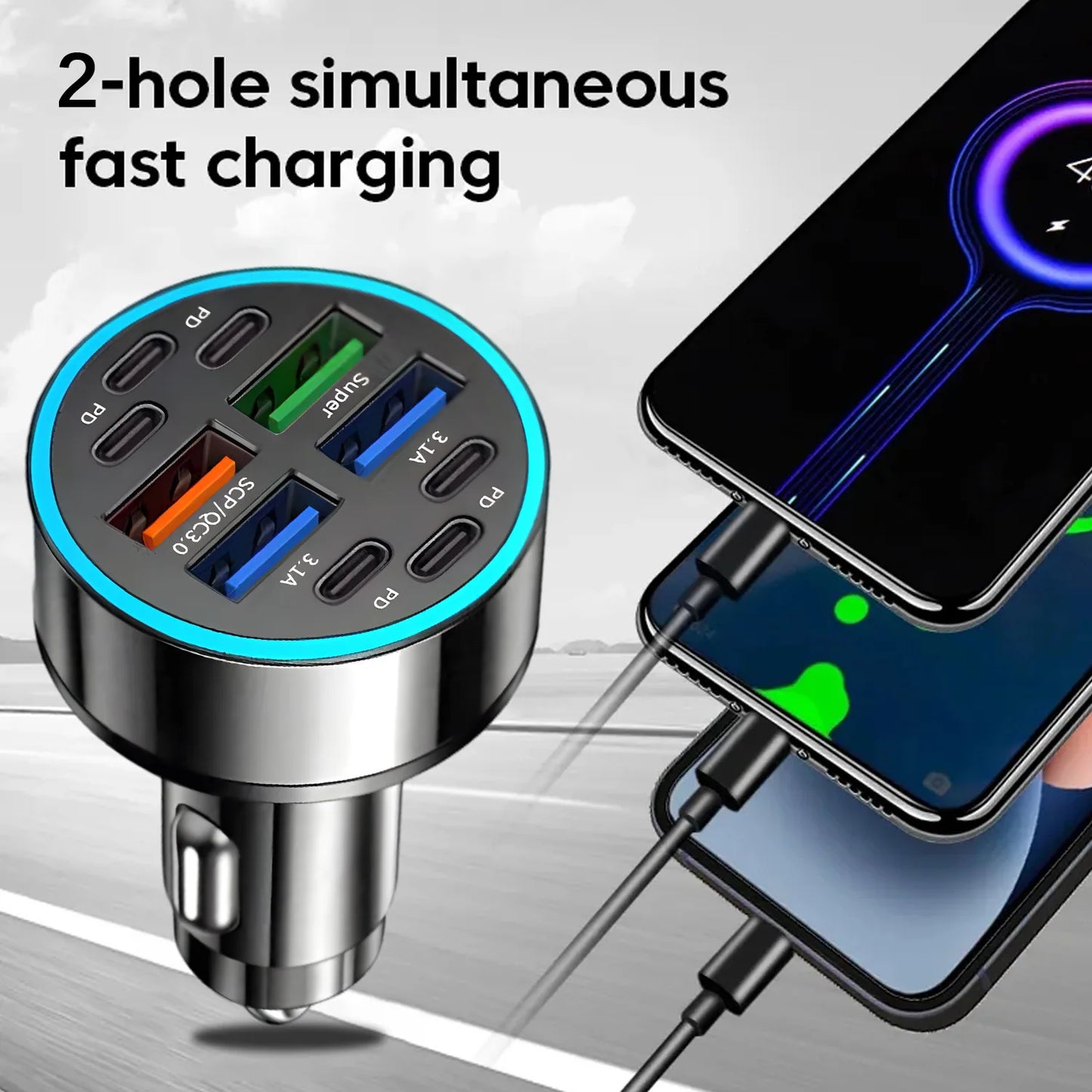6PD+4USB Super Fast Charging Car Charger 10 in 1 Efficient Adapter Electrical Equipment Charging Systems Battery Charging Units
