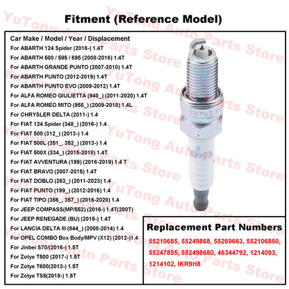 Spark Plugs For JEEP RENEGADE BU 1.4T COMPASS FIAT 500X 500L 2015 TIPO PUNTO BRAVO ABARTH 124 ROMEO MITO OPEL COMBO Accessories