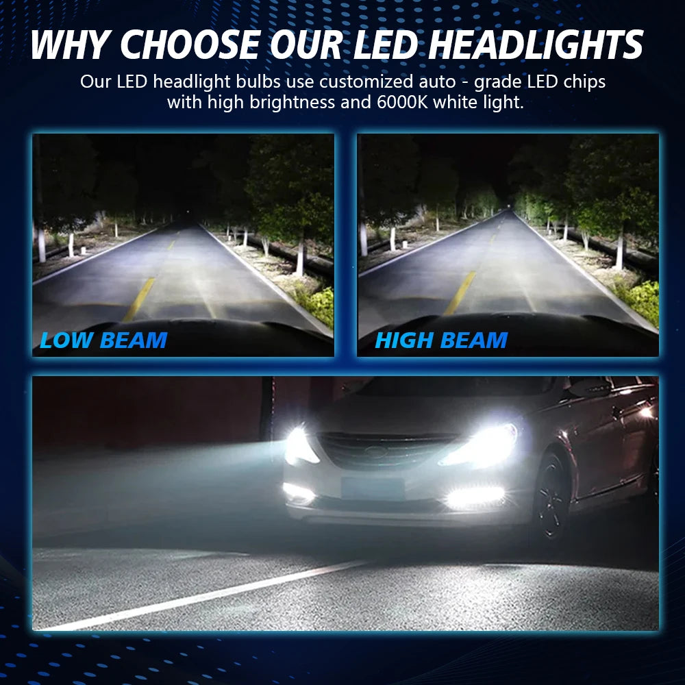 2PCS 9005 9006 LED Car Headlights Led H11 HB3 HB4 30000LM 6000K White Plug and Play Light Bulb Headlight Replacement Accessories