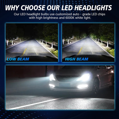 2PCS 9005 9006 LED Car Headlights Led H11 HB3 HB4 30000LM 6000K White Plug and Play Light Bulb Headlight Replacement Accessories