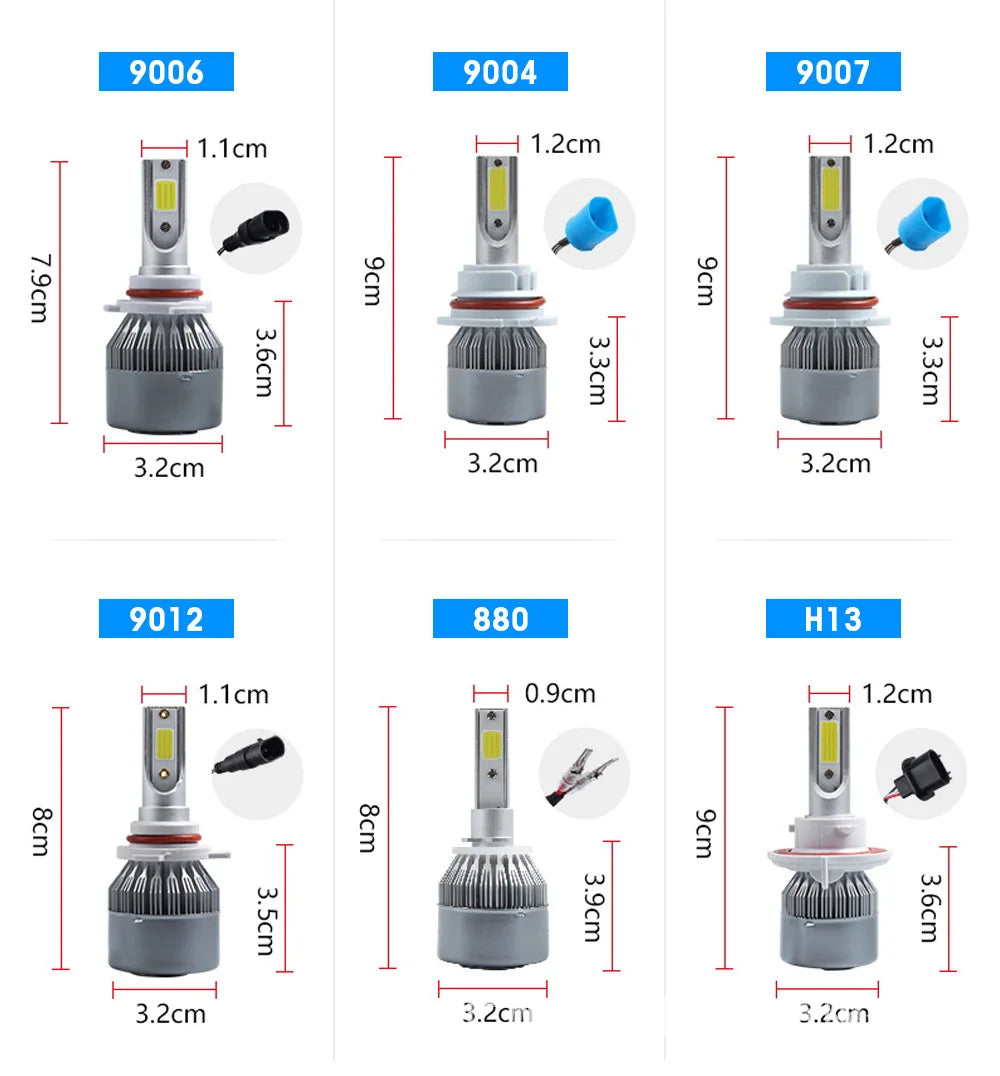 C6 Auto Led Headlight Bulbs H3 H1 H4 H7 H11 880 881 H27 Bulbs 9005 HB3 H10 HB4 9006 H13 6000K 12V Auto Headlamps